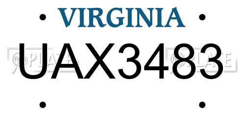 UAX3483 Virginia License Plate