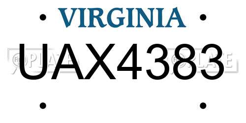UAX4383 Virginia License Plate