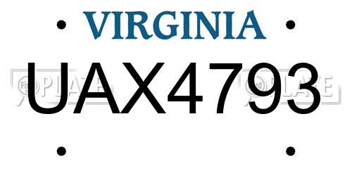 UAX4793 Virginia License Plate