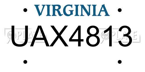 UAX4813 Virginia License Plate