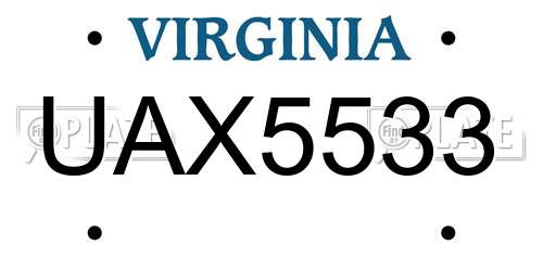 UAX5533 Virginia License Plate