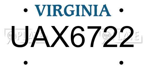 UAX6722 Virginia License Plate