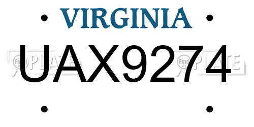 UAX9274 Virginia License Plate