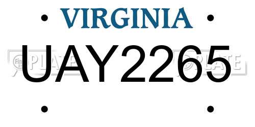 UAY2265 Virginia License Plate