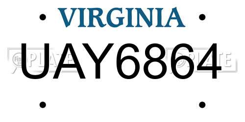 UAY6864 Virginia License Plate