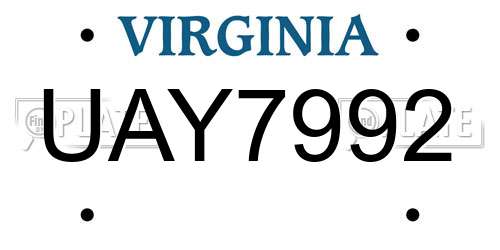 UAY7992 Virginia License Plate