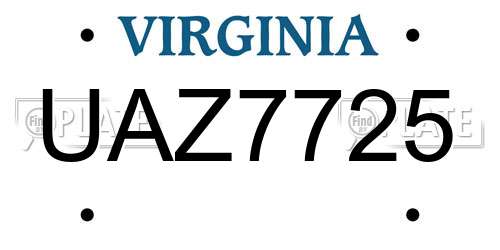 UAZ7725 Virginia License Plate