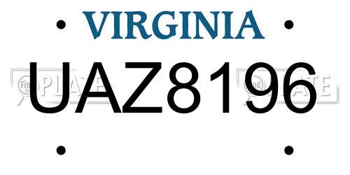 UAZ8196 Virginia License Plate