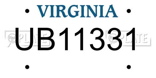 UB11331 Virginia License Plate