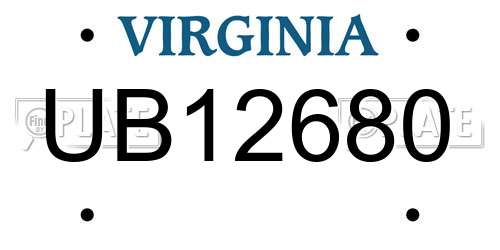 UB12680 Virginia License Plate
