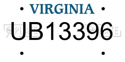 UB13396 Virginia License Plate