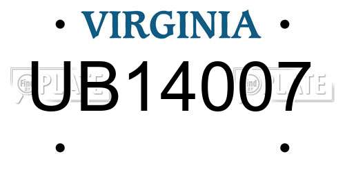 UB14007 Virginia License Plate