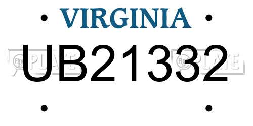 UB21332 Virginia License Plate