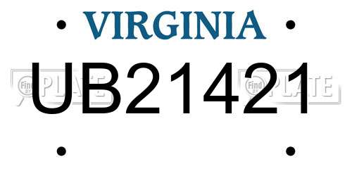 UB21421 Virginia License Plate