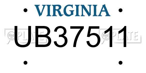 UB37511 Virginia License Plate
