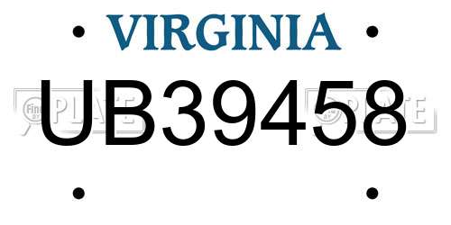 UB39458 Virginia License Plate