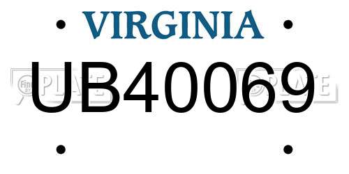 UB40069 Virginia License Plate