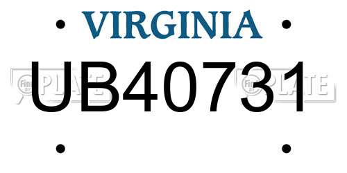 UB40731 Virginia License Plate