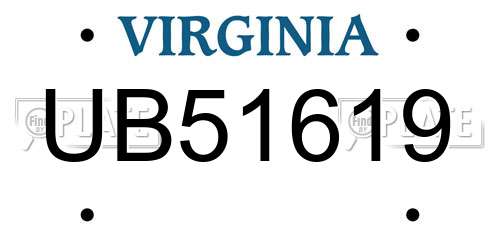 UB51619 Virginia License Plate