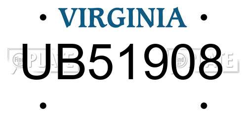 UB51908 Virginia License Plate