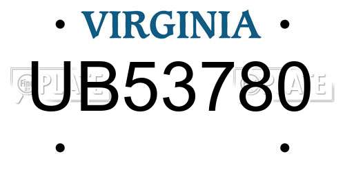 UB53780 Virginia License Plate
