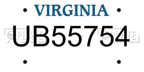 UB55754 Virginia License Plate