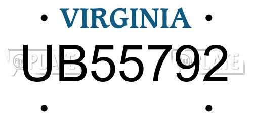 UB55792 Virginia License Plate