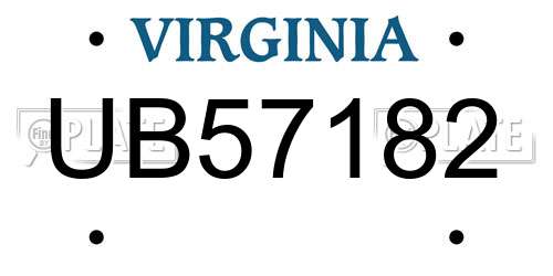 UB57182 Virginia License Plate