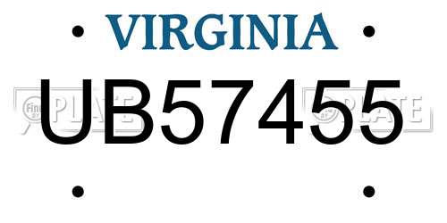 UB57455 Virginia License Plate