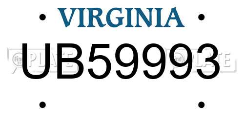 UB59993 Virginia License Plate