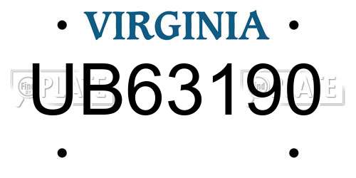 UB63190 Virginia License Plate