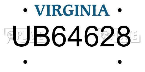 UB64628 Virginia License Plate