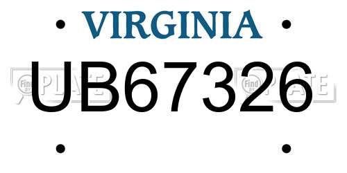 UB67326 Virginia License Plate