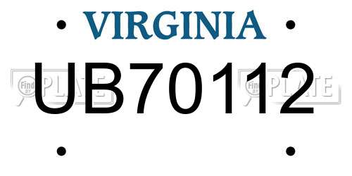 UB70112 Virginia License Plate