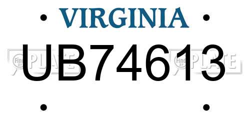 UB74613 Virginia License Plate
