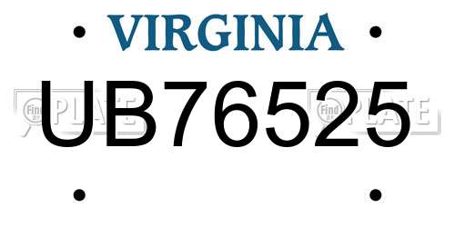 UB76525 Virginia License Plate