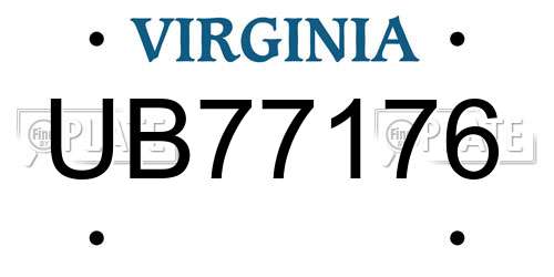 UB77176 Virginia License Plate