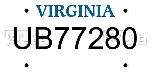UB77280 Virginia License Plate