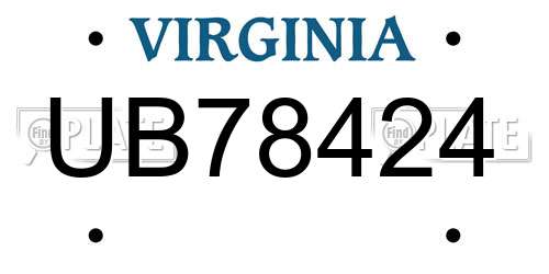 UB78424 Virginia License Plate