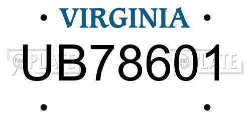 UB78601 Virginia License Plate