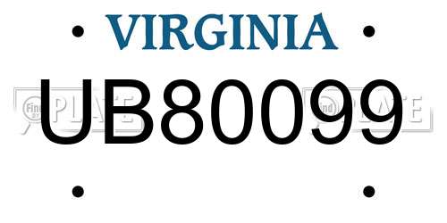UB80099 Virginia License Plate