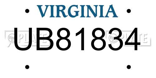 UB81834 Virginia License Plate