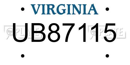 UB87115 Virginia License Plate