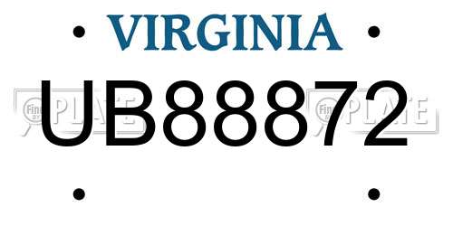 UB88872 Virginia License Plate