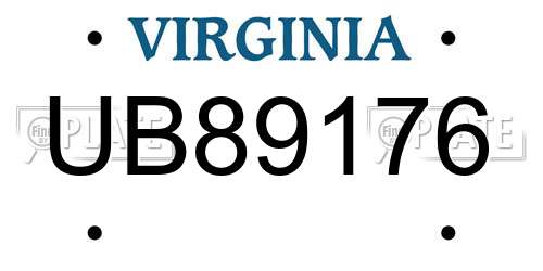 UB89176 Virginia License Plate