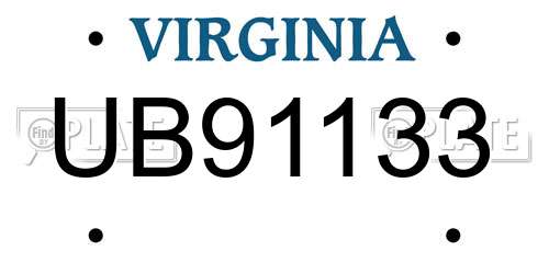 UB91133 Virginia License Plate