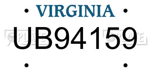 UB94159 Virginia License Plate