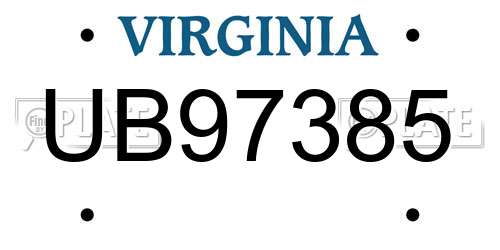 UB97385 Virginia License Plate