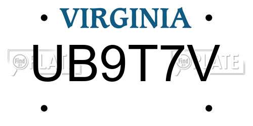 UB9T7V Virginia License Plate