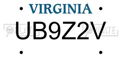 UB9Z2V Virginia License Plate